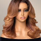 Wavymy Ombre Brown Layered Wave Wig Wear Go Glueless 7x5 Lace Pre-Plucked Human Hair Wigs