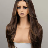 Wavymy Face-Framing Highlights Layered Cut Brown Hair Wear Go Glueless 7x5 Lace Pre-Bleached Wigs Human Hair Wigs