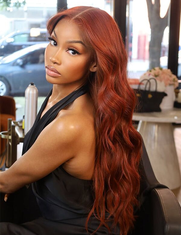 glueless body wave orange brown wig