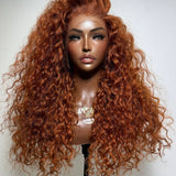 Wavymy Orange Brown Water Wave Wig 13x6 Max Lace Frontal Wig Drawstring Wear & Go Glueless Wigs 180% Density Customized Wigs