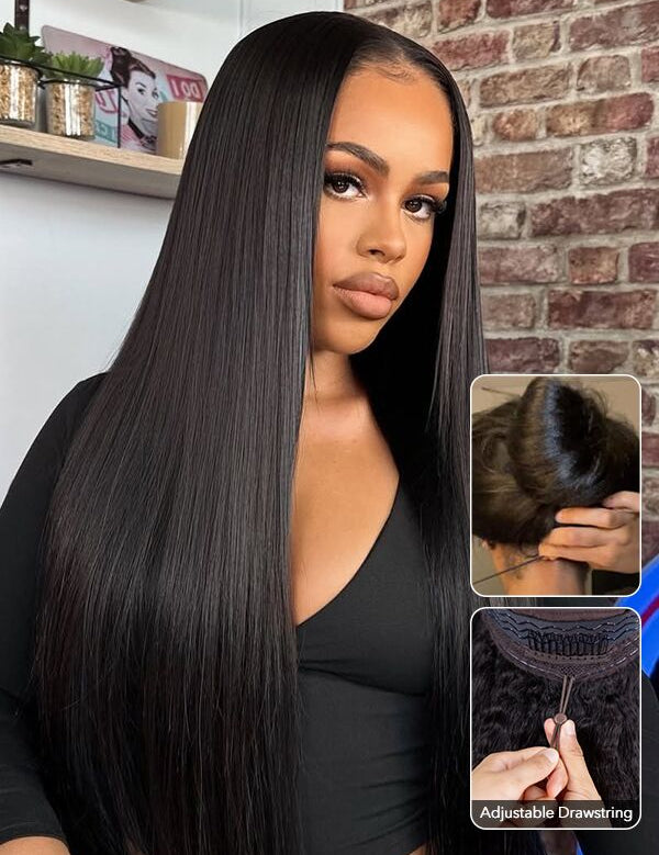 pre everything straight drawstring wig