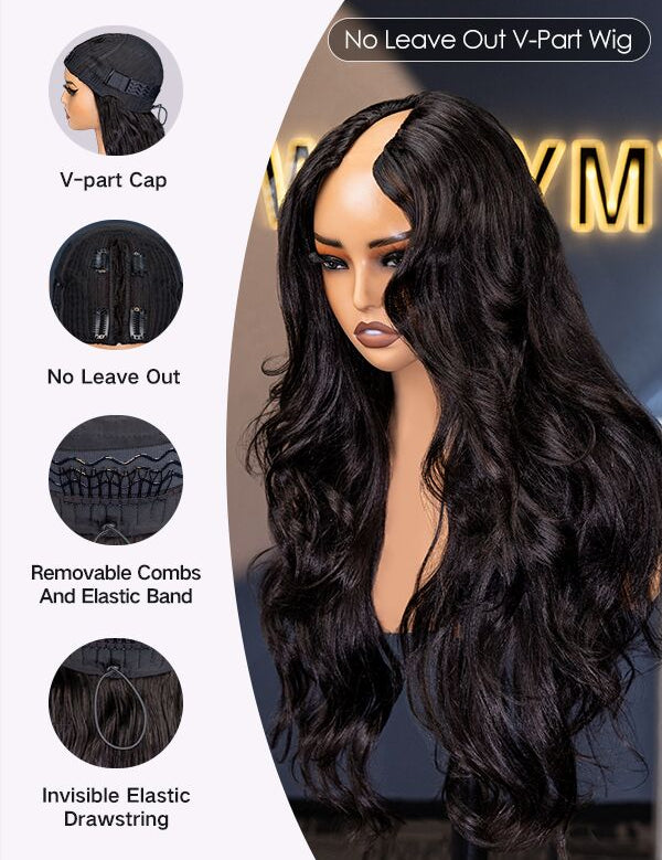 Wavymy Pre-Styled Butterfly Cut Layer Yaki Straight Natural Wave Wig Beginner Friendly V Part Wig Human Hair Wig 250% Density