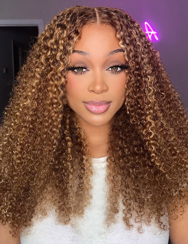 Flash Sale Wavymy Pre-cut Lace Wear Go 4/27 Honey Blonde Highlight Color Glueless Wig 7x5 Lace Closure Preplucked with Natural Hairline Wig