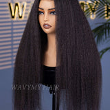 Wavymy Pre Cut Kinky Straight Wear Go Glueless Wigs 4x6 HD Lace Closure Wigs 180% Density