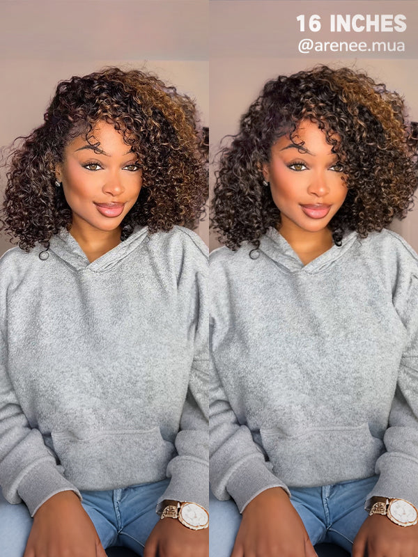 16 inch highlight water wave half wig human hair short bob styles