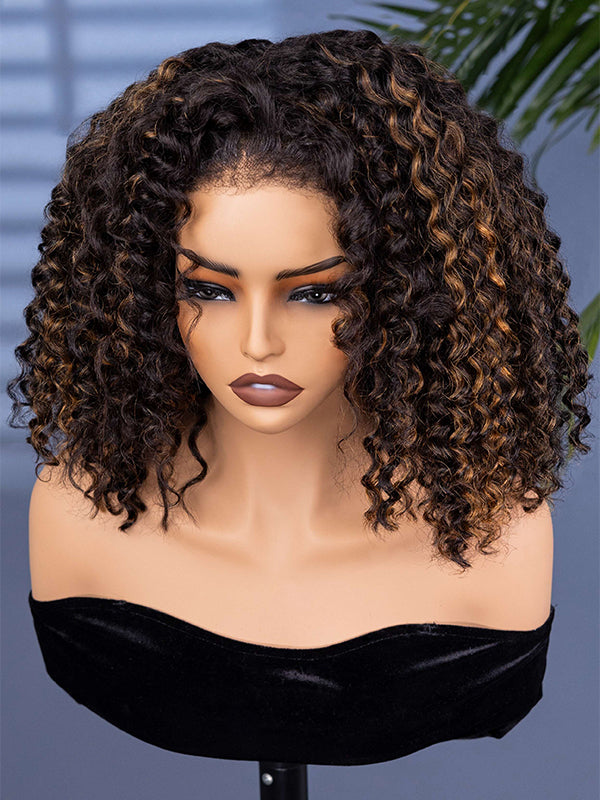 highlight water wave half wig human hair front view 2
