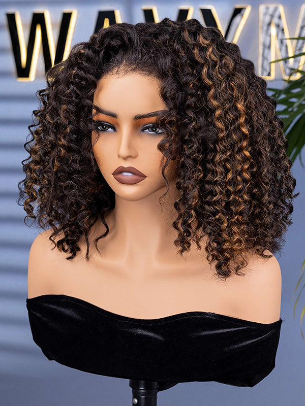 highlight water wave half wig human hair front view 1