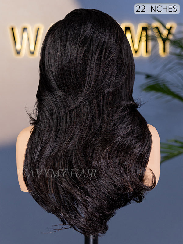 22 inch layered yaki wave half wig back view