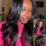 Wavymy Upgrade Drawstring Half Wig Lazy Layered Yaki Wave Wig Human Hair No Glue No Lace Pre-Styled Wig