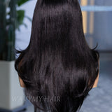Wavymy 3 In 1 Style Yaki Lazy Waves Pre-Styled Layered Cut Hair Wear Go Glueless 7x5 Lace Wig Human Hair Wig