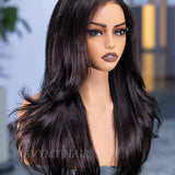 Wavymy 3 In 1 Style Yaki Lazy Waves Pre-Styled Layered Cut Hair Wear Go Glueless 7x5 Lace Wig Human Hair Wig