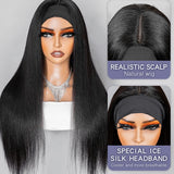 Wavymy Yaki Straight Headband Wig Real Scalp Ice Silk Headband 100% Virgin Human Hair Pre-attached Scarf Glueless Wig