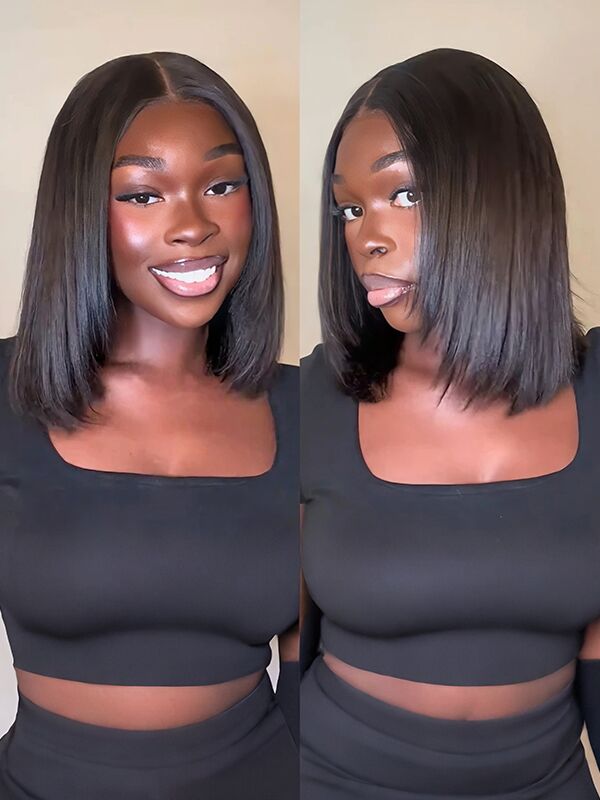 silky yaki straight layered bob wig