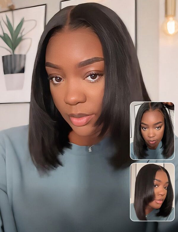middle part yaki straight layered glueless bob wigs