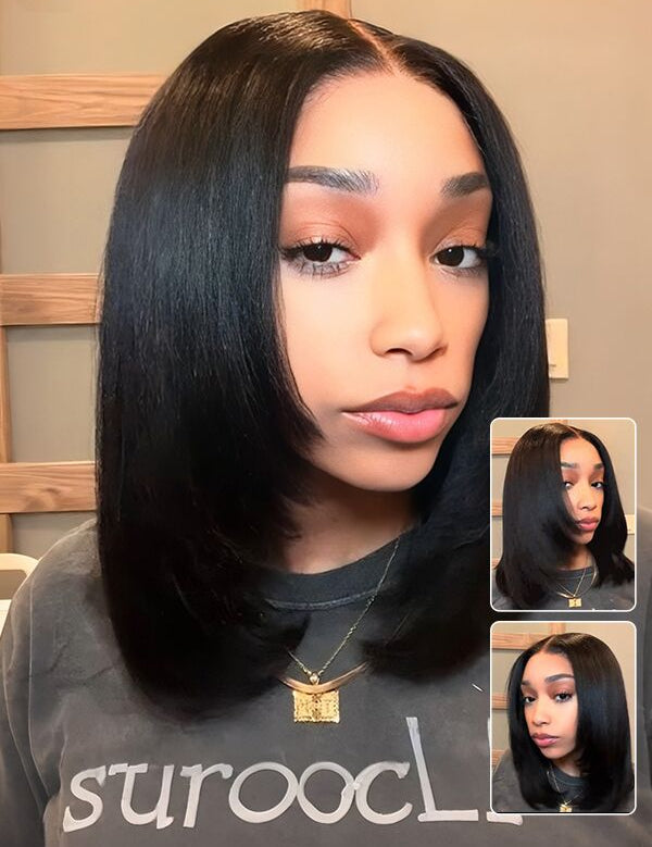 human hair yaki straight layered glueless bob wigs