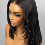 100% human hair yaki straight layered bob wig