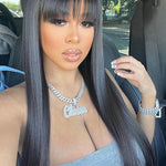 human hair straight wig with bangs