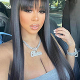 human hair straight wig with bangs