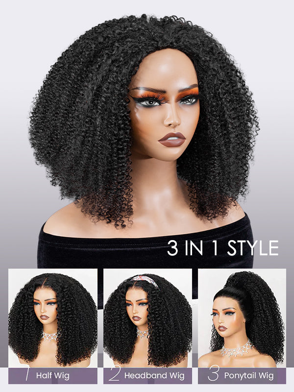 3 in 1 half wig: half wig, headband wig and ponytail wig style