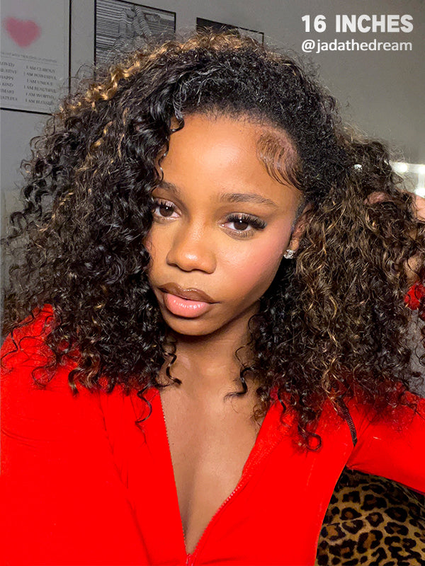 16 inch highlight water wave half wig human hair flip over quick weave