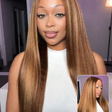 Flash Sale Wavymy Pre-cut Lace Wear Go 4/27 Honey Blonde Highlight Color Glueless Wig 7x5 Lace Closure Preplucked with Natural Hairline Wig