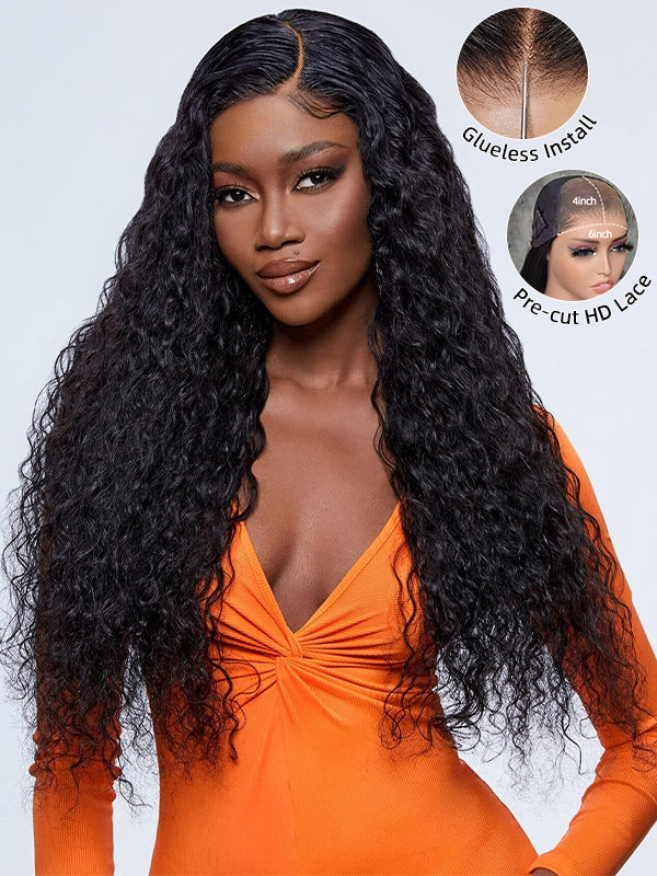 pre-cut water wave glueless HD lace wig