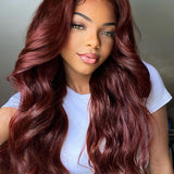 Wavymy Wear Go Wigs Reddish Brown Color Glueless Dome Cap 4x6 Lace Closure Wig Body Wave Wigs 180% Density