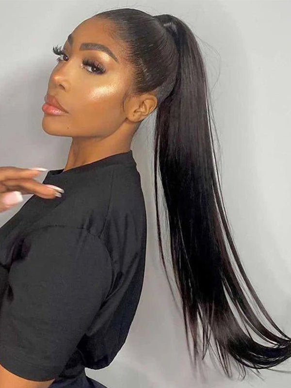 straight 360 glueless wig high ponytail look