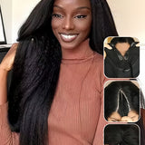 Wavymy Kinky Straight V Part Wig Glueless Thin Lace V part Natural 180% Density Beginner Friendly Wigs