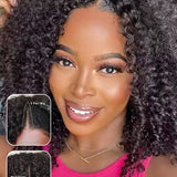 Wavymy Kinky Curly V Part Wig No Glue No Sew No Gel No Leave Out Needed Human Hair 180 Density Thin Part Wig