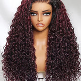 Wavymy Dark Plum Color Water Wave Wear & Go Pre-Cut Wigs Dome Cap Glueless 4x6 Lace Closure Wig 180% Density Custom Color Wigs