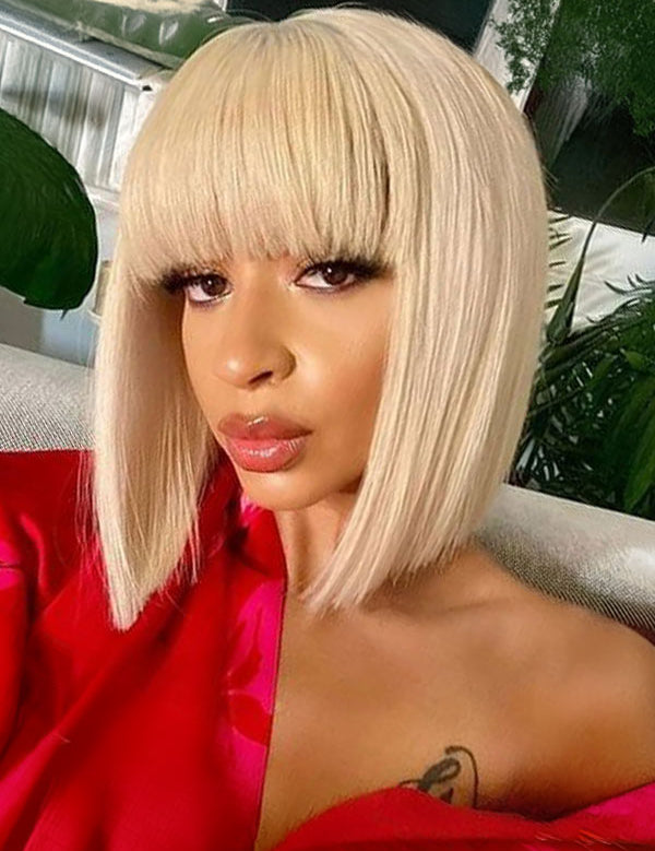 bob blonde wig with bangs