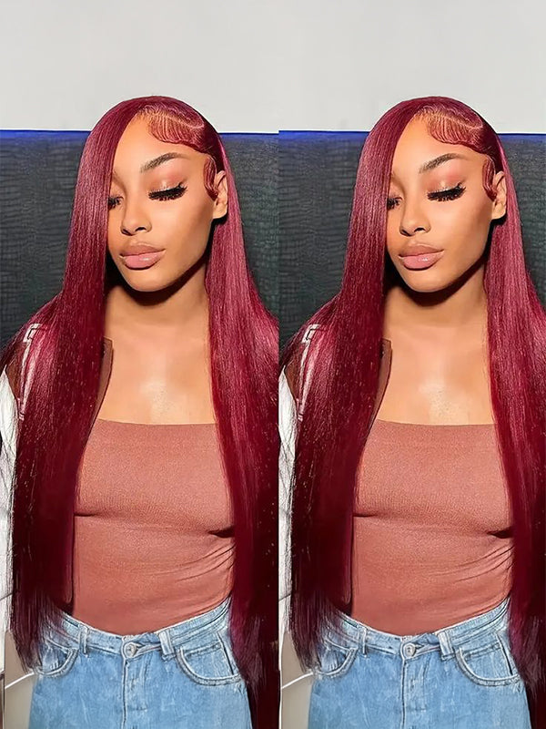 human hair straight 99j hair color wig
