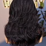 Wavymy Upgrade Drawstring Half Wig Lazy Layered Yaki Wave Wig Human Hair No Glue No Lace Pre-Styled Wig