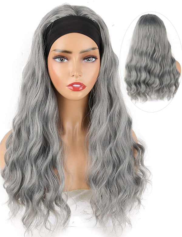 headband body wave grey human hair wigs