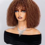 Wavymy Machine Made Highlight Balayage Color Wig Afro Curly Human Hair Bob Wigs With Bangs 250% Denisity