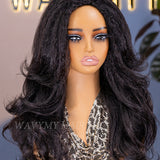 Wavymy Upgrade Drawstring Half Wig Lazy Layered Yaki Wave Wig Human Hair No Glue No Lace Pre-Styled Wig