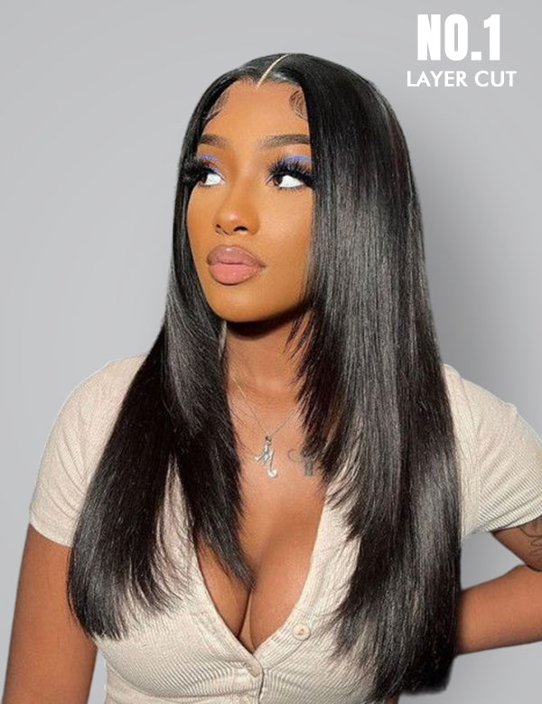 straight layered cut glueless wig