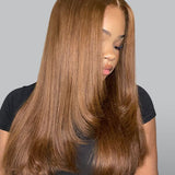 Wavymy Chestnut Brown Layered Cut Straight M-Cap Wear Go 9x6 Wigs 180% Density 100% Human Hair