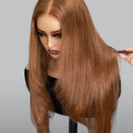 24 inch human hair chestnut brown straight layered glueless wig