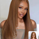 chestnut brown straight layered glueless wigs