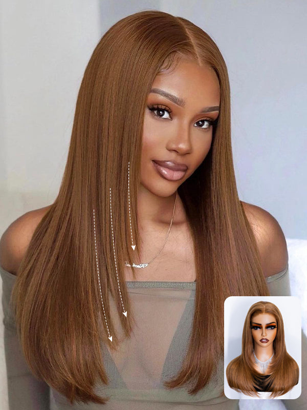 chestnut brown straight layered glueless wigs