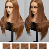 chestnut brown straight layered glueless wig: sunlight vs indoor look