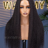 Wavymy Kinky Straight V Part Wig Glueless Thin Lace V part Natural 180% Density Beginner Friendly Wigs