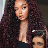 Wavymy Dark Plum Color Water Wave Wear & Go Pre-Cut Wigs Dome Cap Glueless 4x6 Lace Closure Wig 180% Density Custom Color Wigs