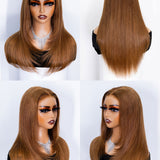 Wavymy Chestnut Brown Layered Cut Straight M-Cap Wear Go 9x6 Wigs 180% Density 100% Human Hair