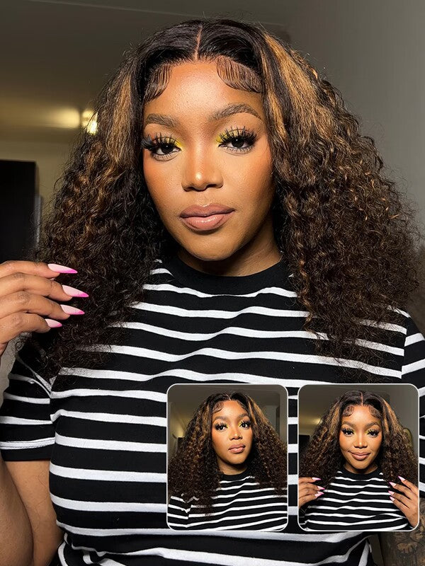 highlight water wave glueless 7x5 lace wig middle part style