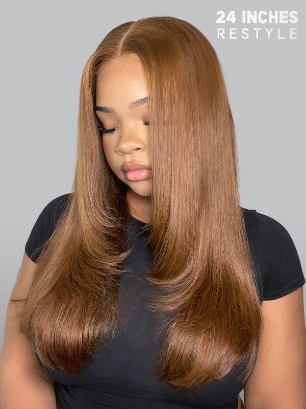 24 inch straight layered glueless wig