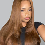 Wavymy Chestnut Brown Layered Cut Straight M-Cap Wear Go 9x6 Wigs 180% Density 100% Human Hair