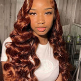 Wavymy Wear Go Wigs Reddish Brown Color Glueless Dome Cap 4x6 Lace Closure Wig Body Wave Wigs 180% Density